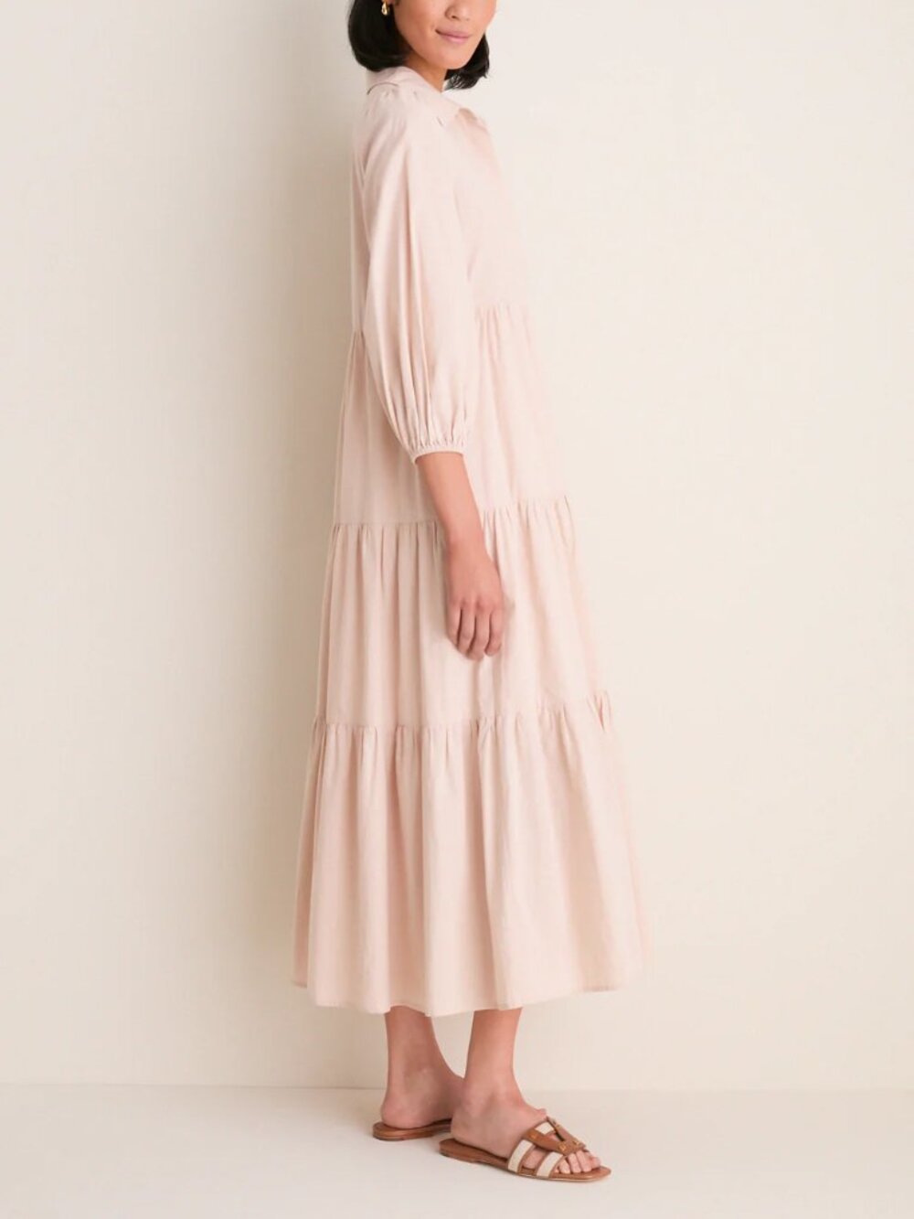 NWT Pomander Place Sandstone Cotton Mabel Maxi Tiered Dress Sz. L - Picture 4 of 10